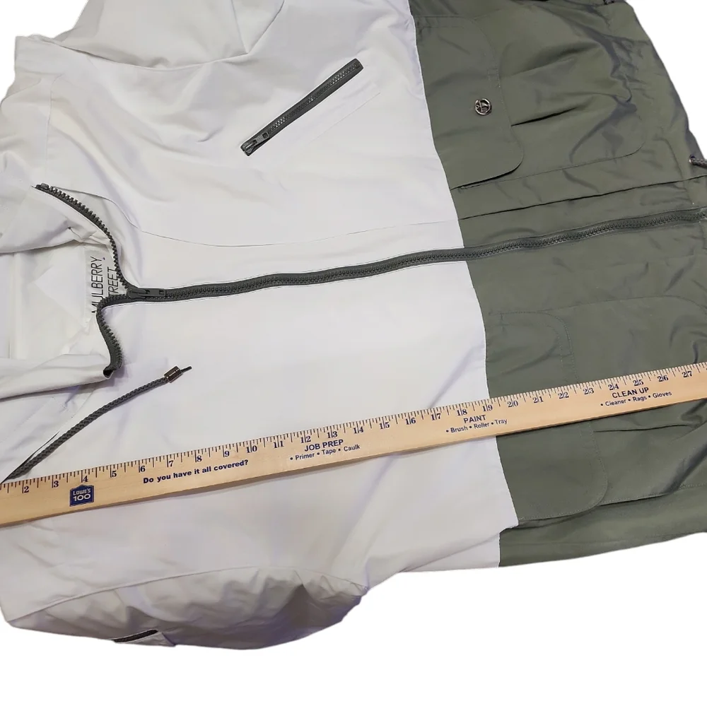 Mulberry St Women's  XL white green block hooded. Vtg. Anchor buttons. - Picture 10 of 12